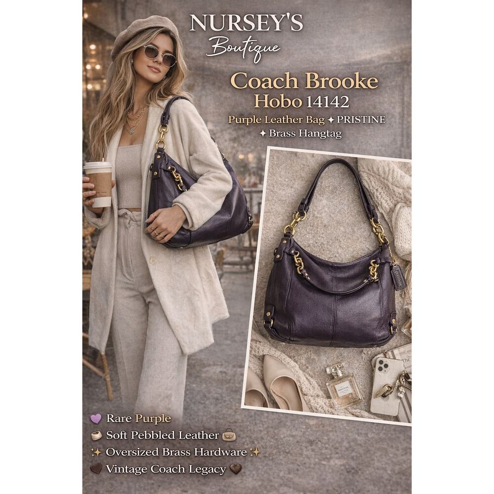 Coach Brooke Hobo 14142 Purple Leather Shoulder Bag Brass Hangtag